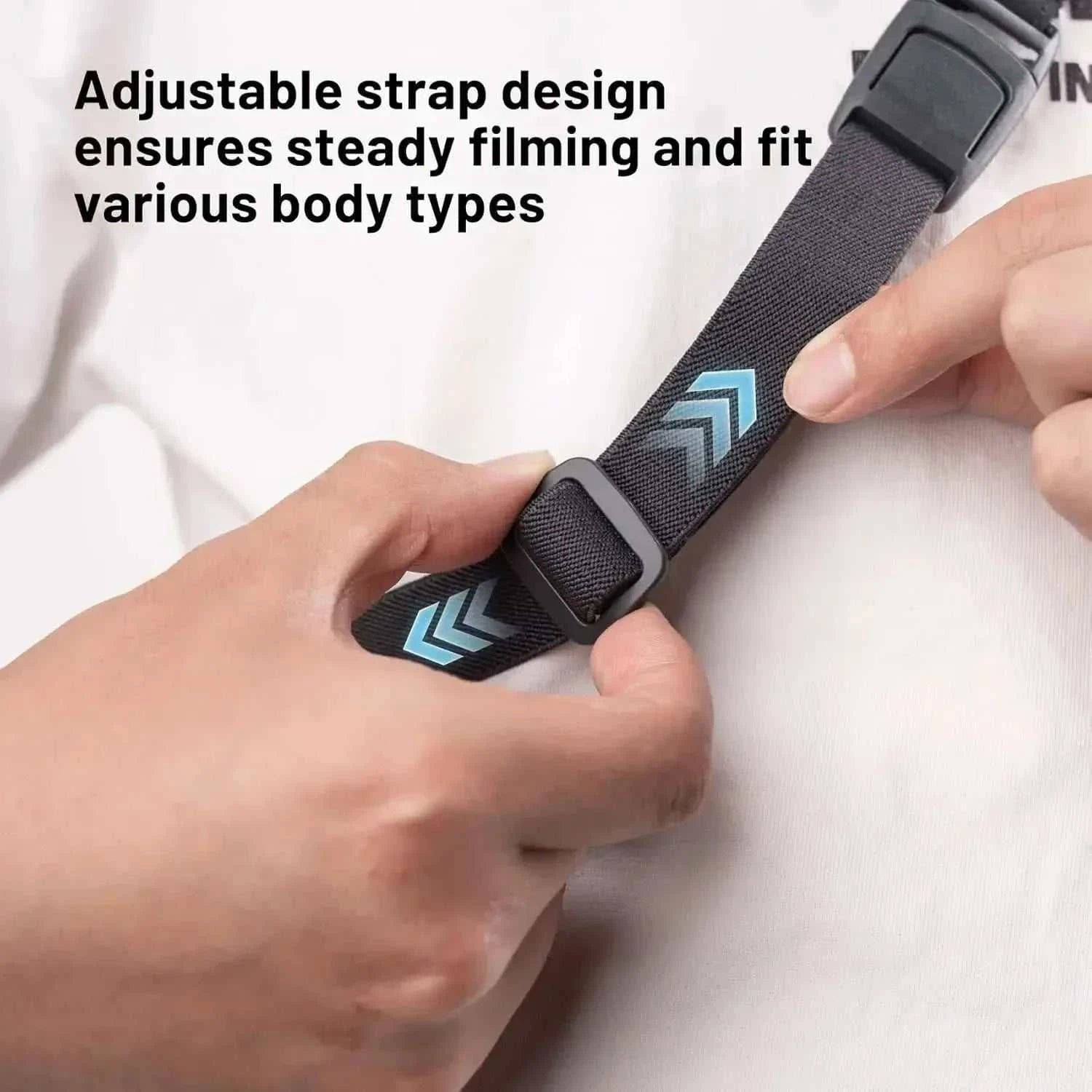 Adjustable silicone-coated neck and chest mount harness for action cameras with secure straps and 300g capacity