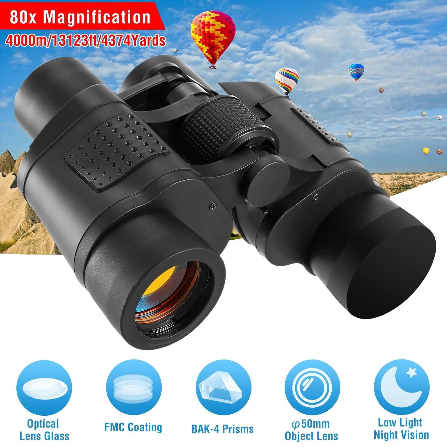 Portable HD binoculars with night vision for bird watching showing clear distant views and rugged design