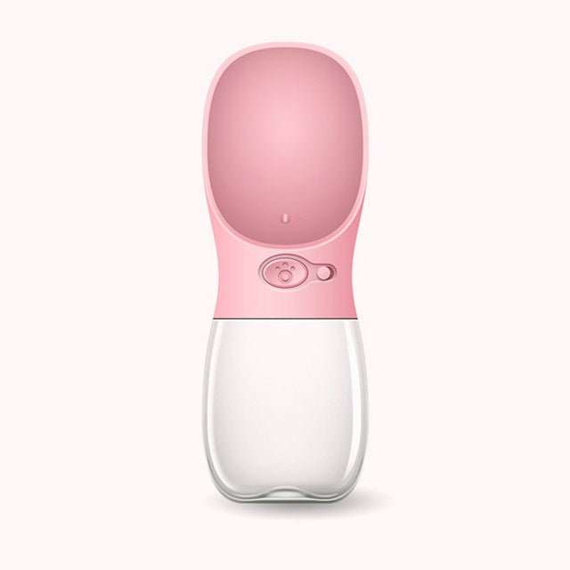 Portable pet water bottle with one-touch button and leakproof design for outdoor adventures in multiple colors