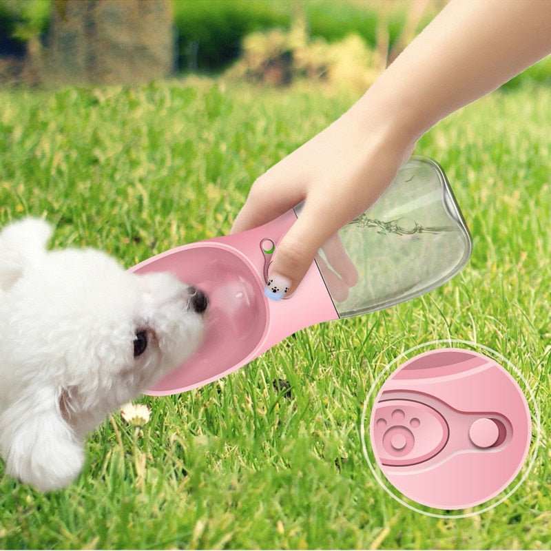 Portable pet water bottle with one-touch button and leakproof design for outdoor hydration
