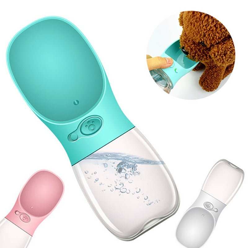 Portable pet water bottle with one-touch button and leakproof design for outdoor adventures