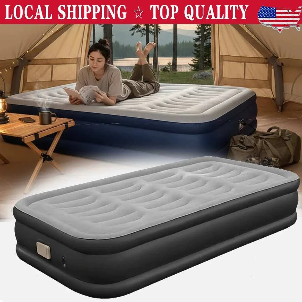 Portable PVC inflatable camping bed with built-in pump and Fiber-Tech support system