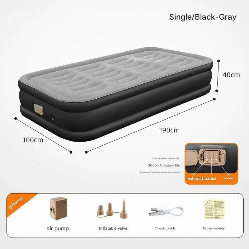 Portable PVC inflatable camping bed with built-in pump and Fiber-Tech support system