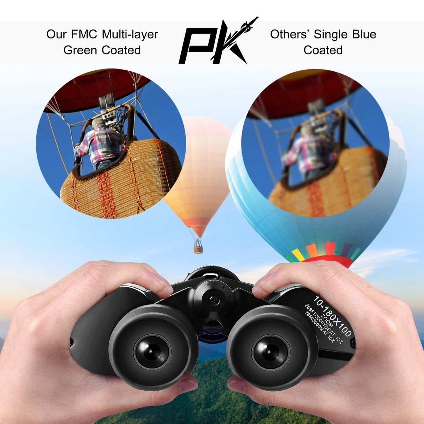 Portable zoom binoculars with FMC lens for clear bird watching details