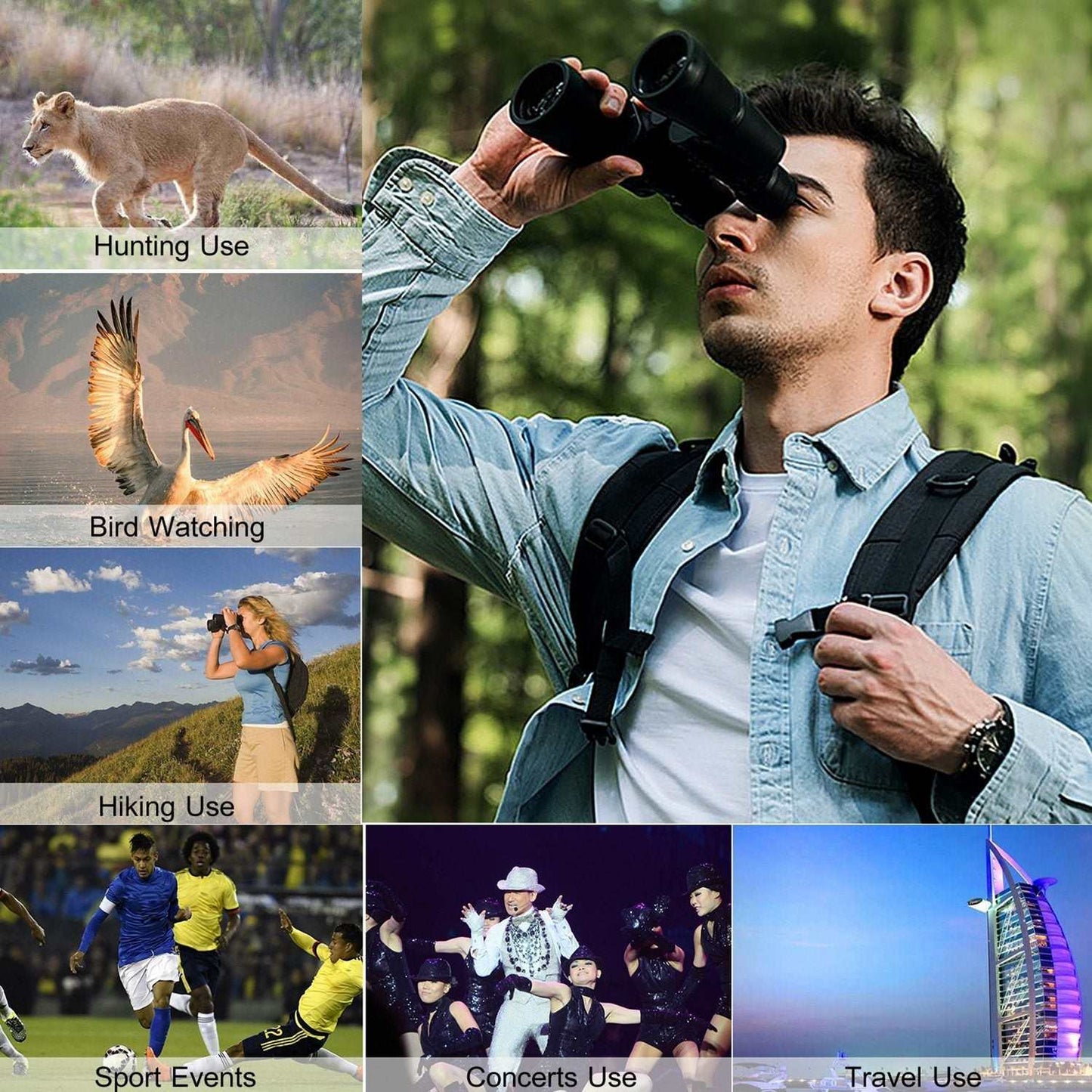 Portable zoom binoculars with FMC lens for clear bird watching in all light conditions