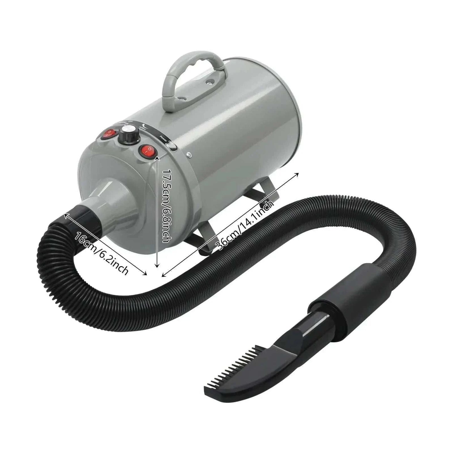 Professional 2200W pet hair dryer with four nozzles, adjustable heat and speed, ergonomic design for efficient grooming