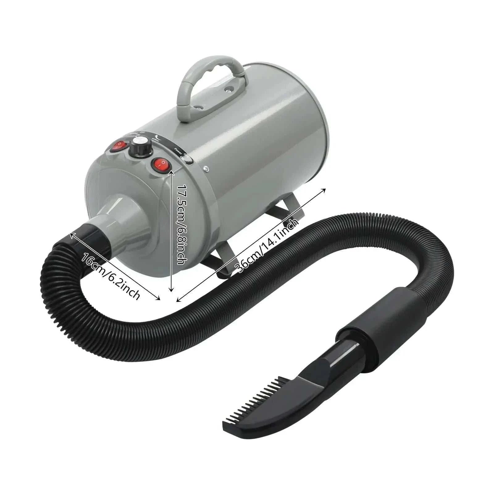 Professional 2200W pet hair dryer with four nozzles, adjustable heat and speed, ergonomic design for efficient grooming