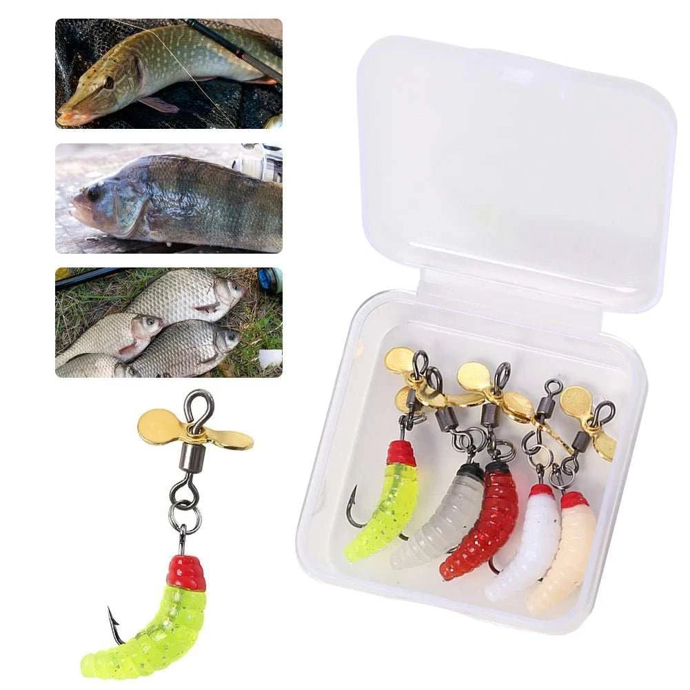 Propeller Spinner Worm Bait silicone maggot lure with spinning blade for trout perch bass fishing