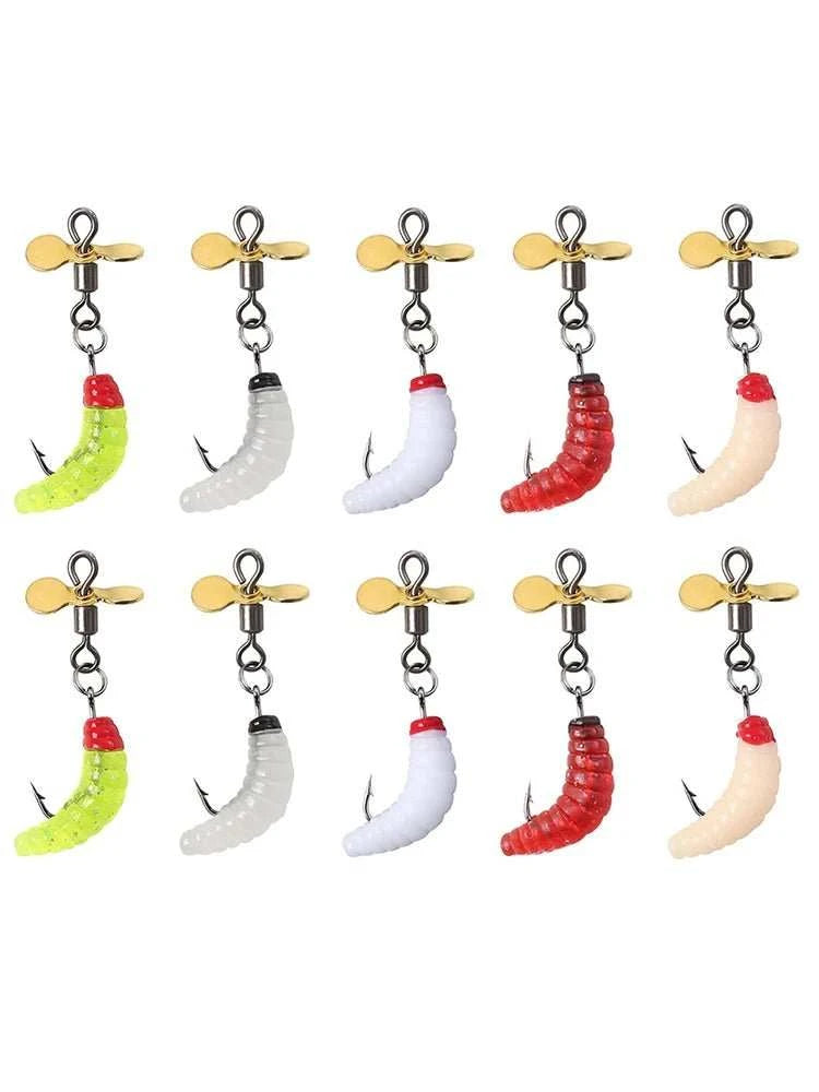 Propeller Spinner Worm Bait silicone maggot lure with spinning blade for trout, perch, and bass fishing