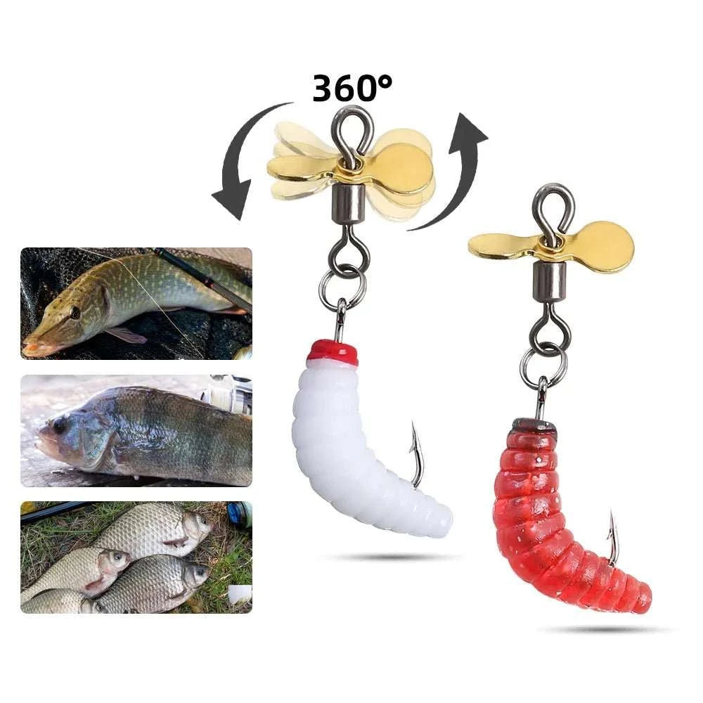 Propeller Spinner Worm Bait soft silicone maggot lure with spinning blade for trout perch and bass fishing