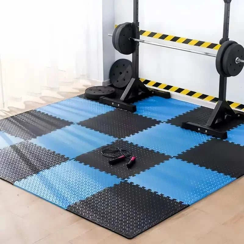 Puzzle Fitness Mat 20-piece double-sided EVA foam interlocking workout tiles on hard floor