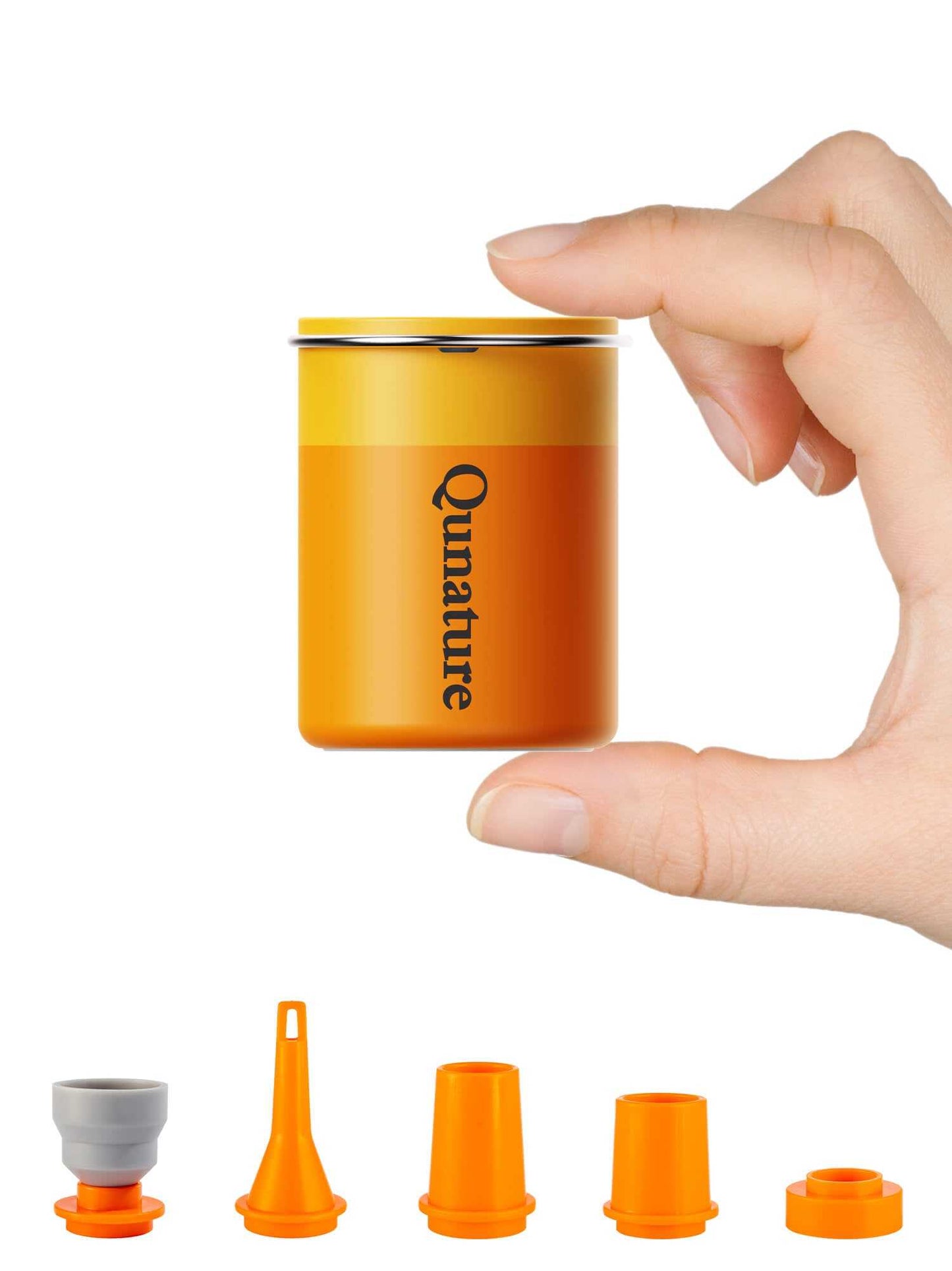 Qunature Atomic Mini 3-in-1 portable electric air pump with LED light and multiple nozzles for camping and travel