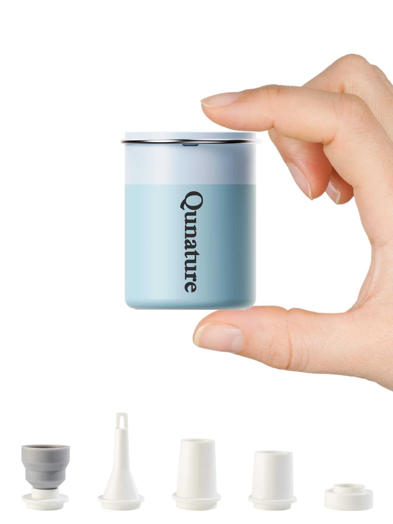 Qunature Atomic Mini electric air pump portable 3-in-1 inflator with LED light and multiple nozzles for camping and travel