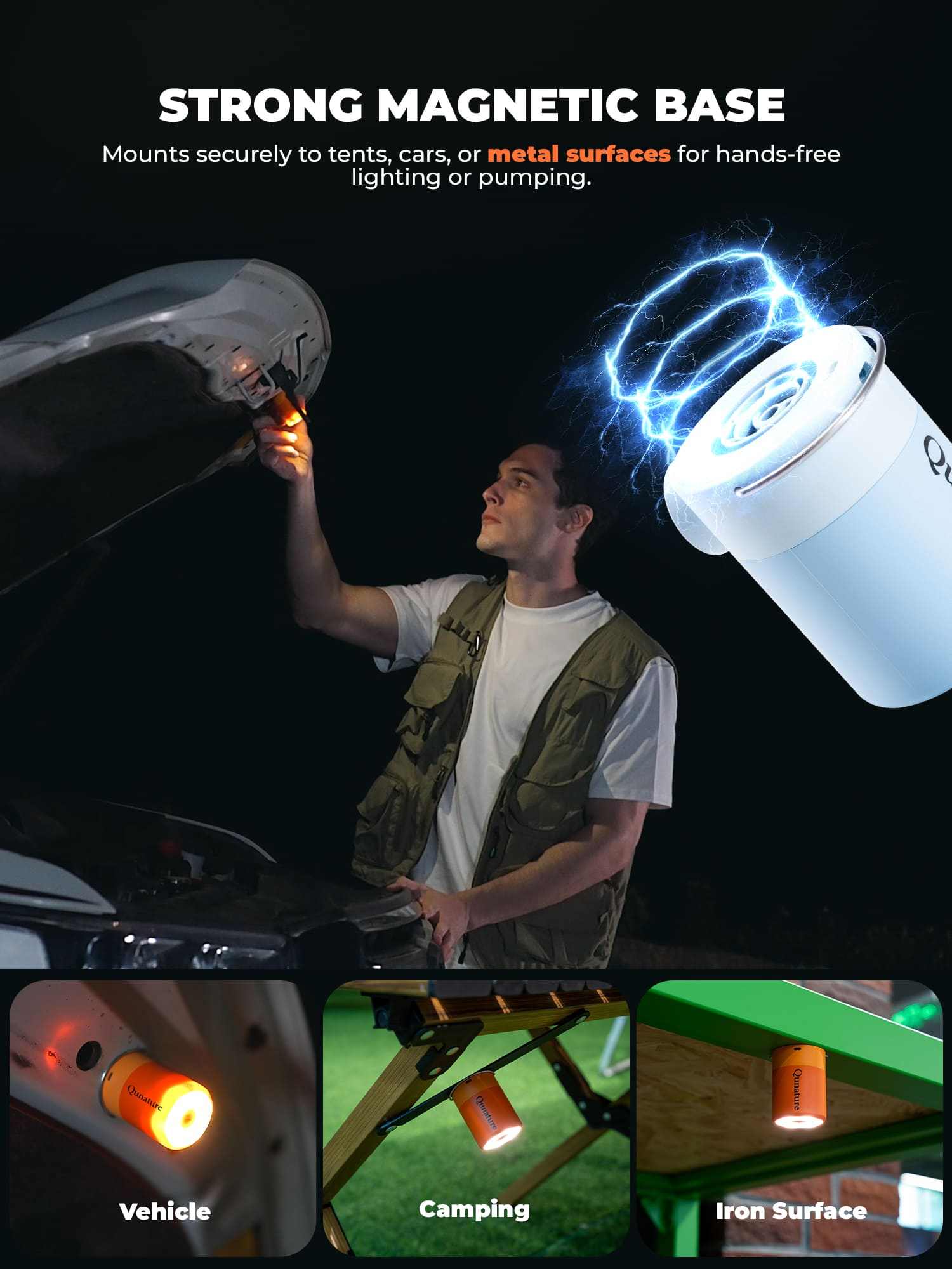 Qunature Atomic Mini Electric Air Pump compact 3-in-1 portable inflator with LED light and multiple nozzles