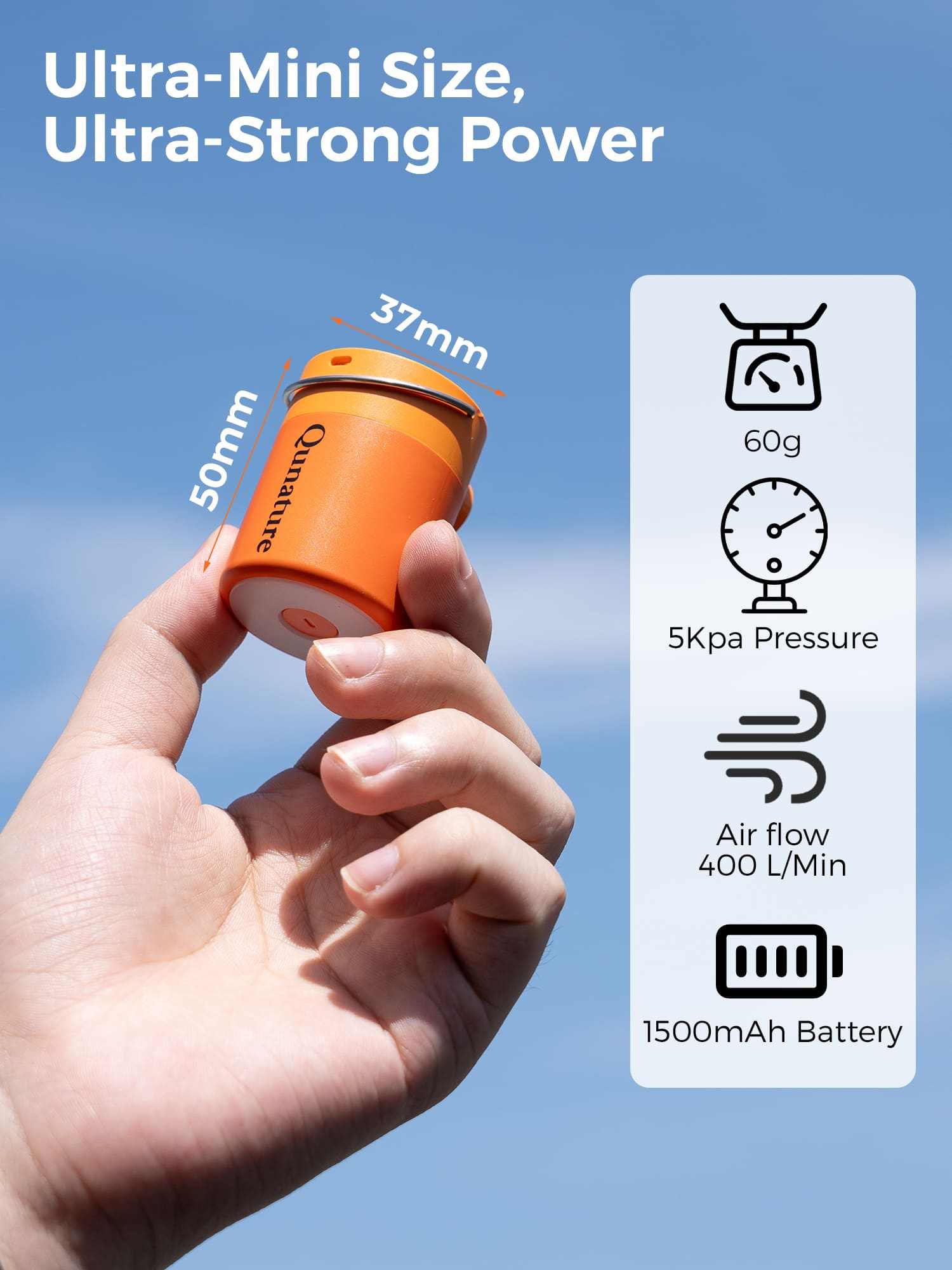 Qunature Atomic Mini Electric Air Pump compact 3-in-1 portable inflator with LED light and multiple nozzles
