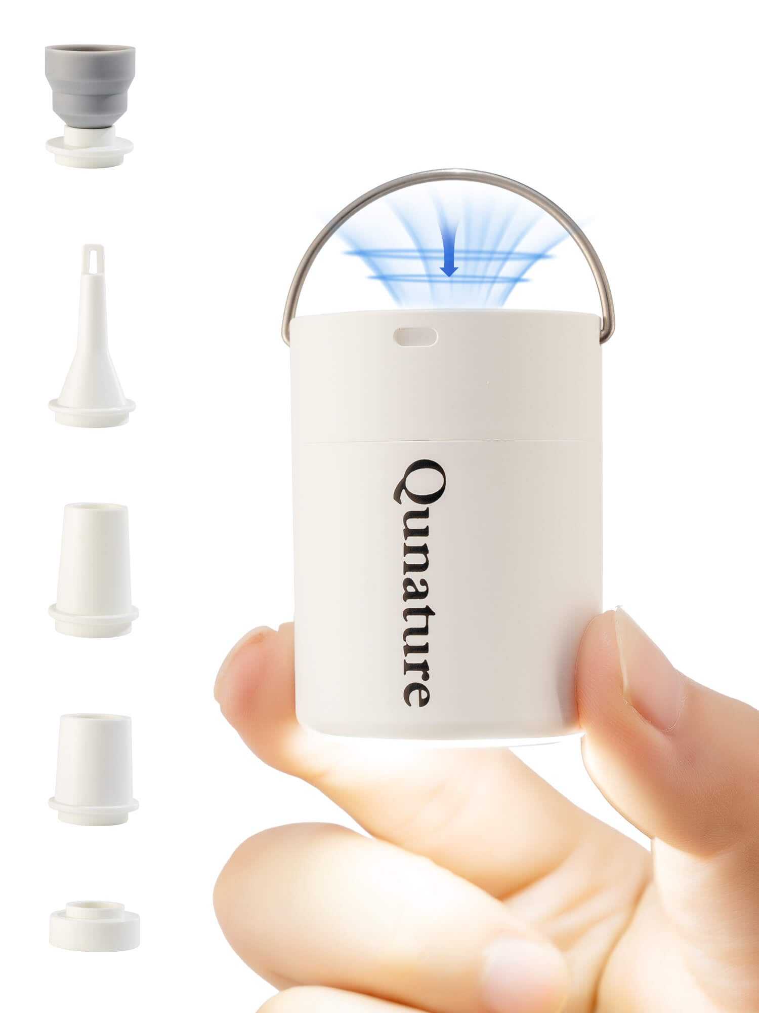 Qunature Atomic Mini electric air pump with 3-in-1 inflator, deflator, LED light, compact and portable for camping and travel