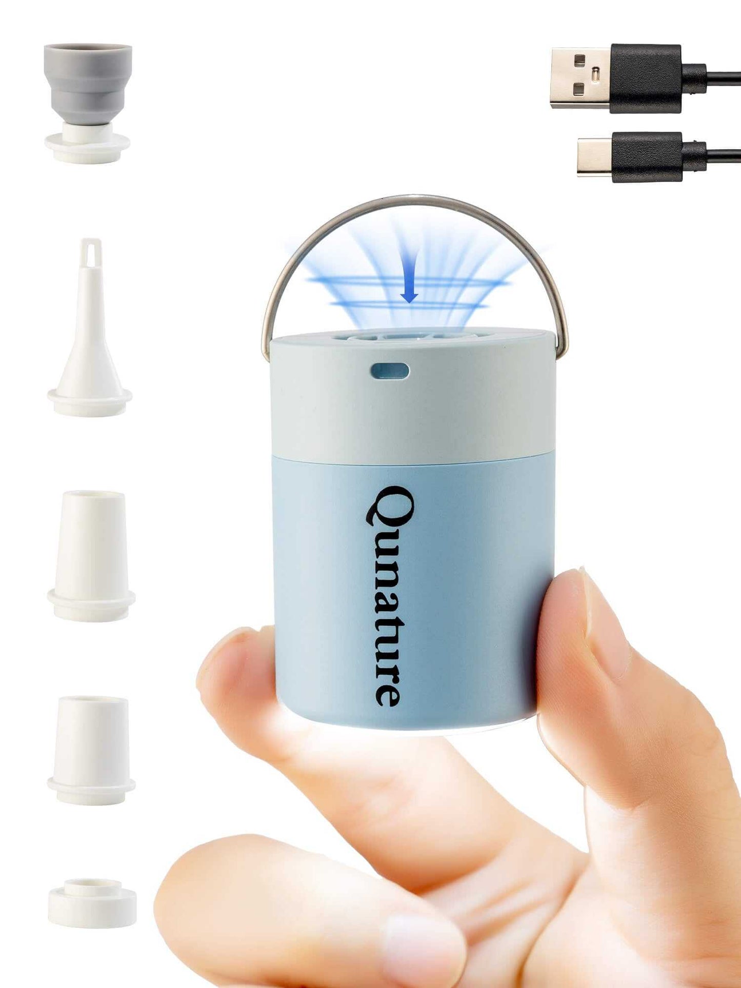 Qunature Atomic Mini Portable Electric Air Pump with 3-in-1 Inflator, Deflator, and LED Light for Camping and Travel