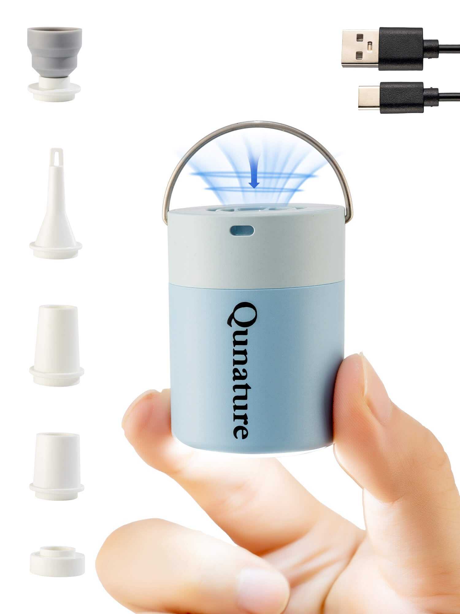 Qunature Atomic Mini Portable Electric Air Pump with 3-in-1 Inflator, Deflator, and LED Light for Camping and Travel