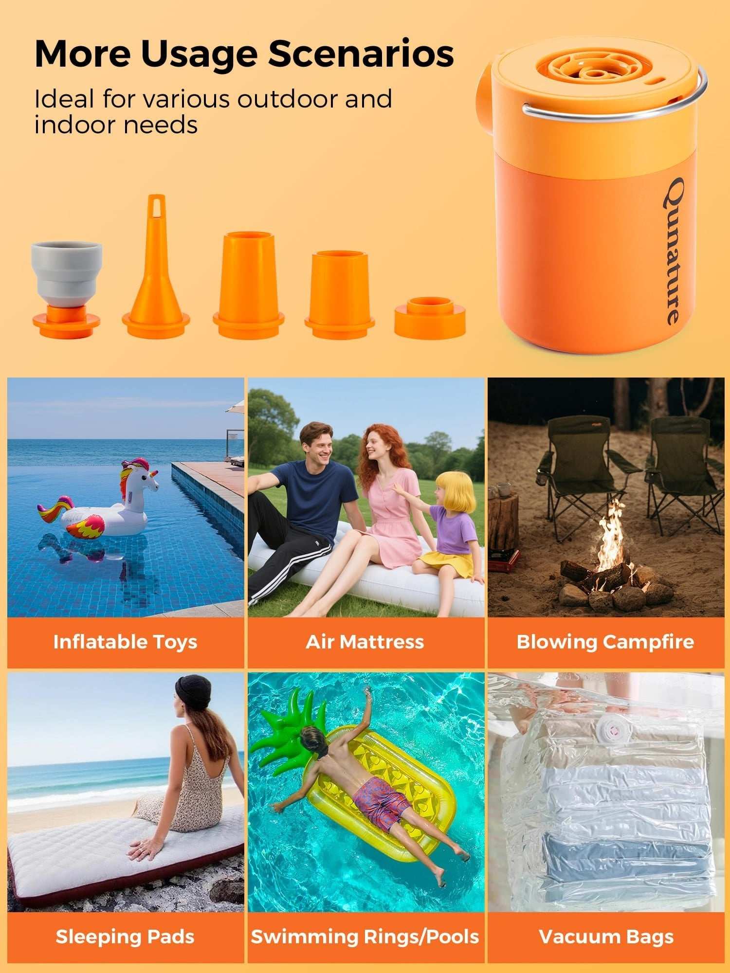 Qunature Atomic Mini Electric Air Pump portable inflator with LED light and USB charging in compact size