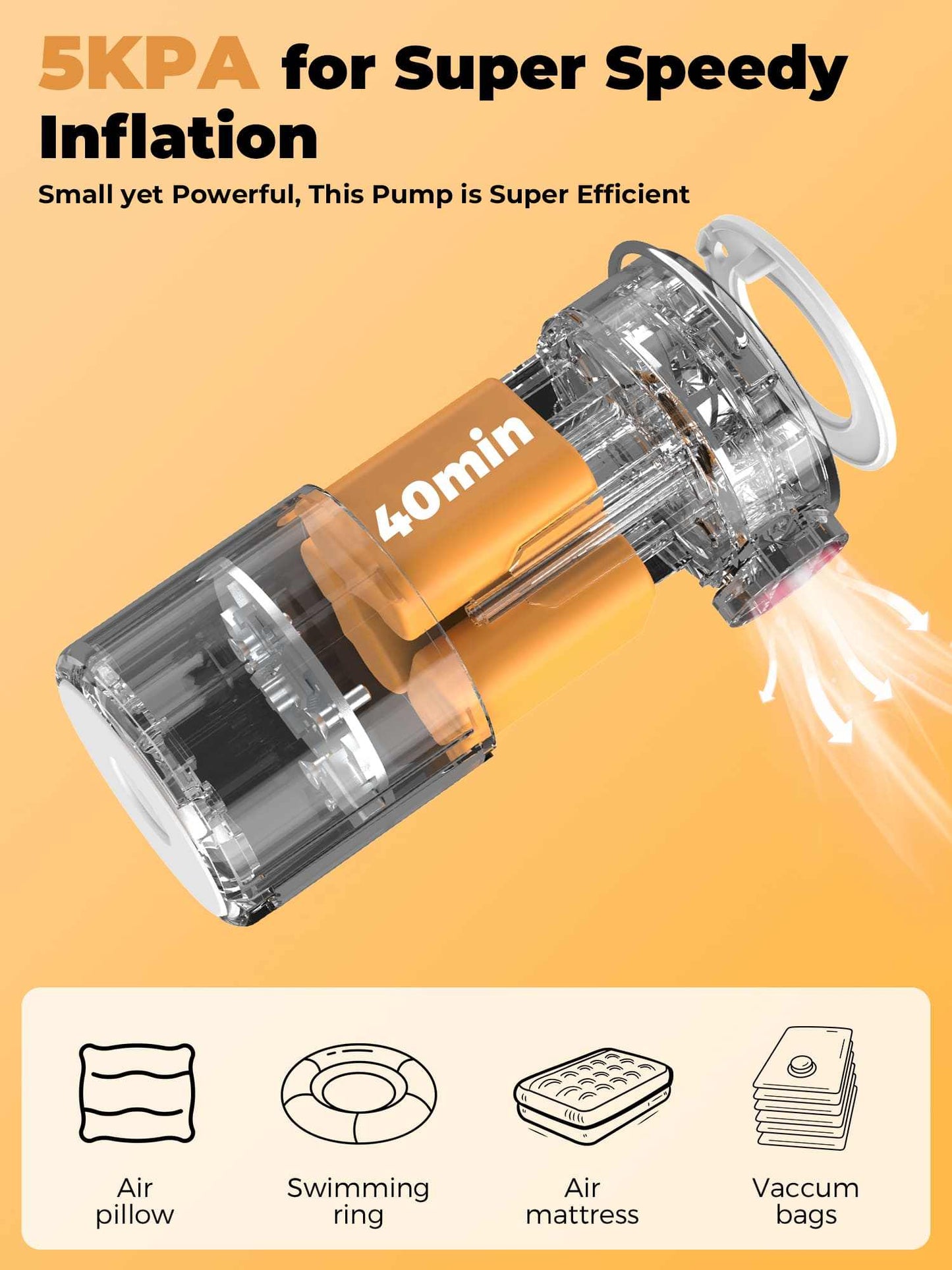 Qunature Atomic Mini electric air pump compact 3-in-1 portable inflator with LED light and multiple nozzles for camping and travel