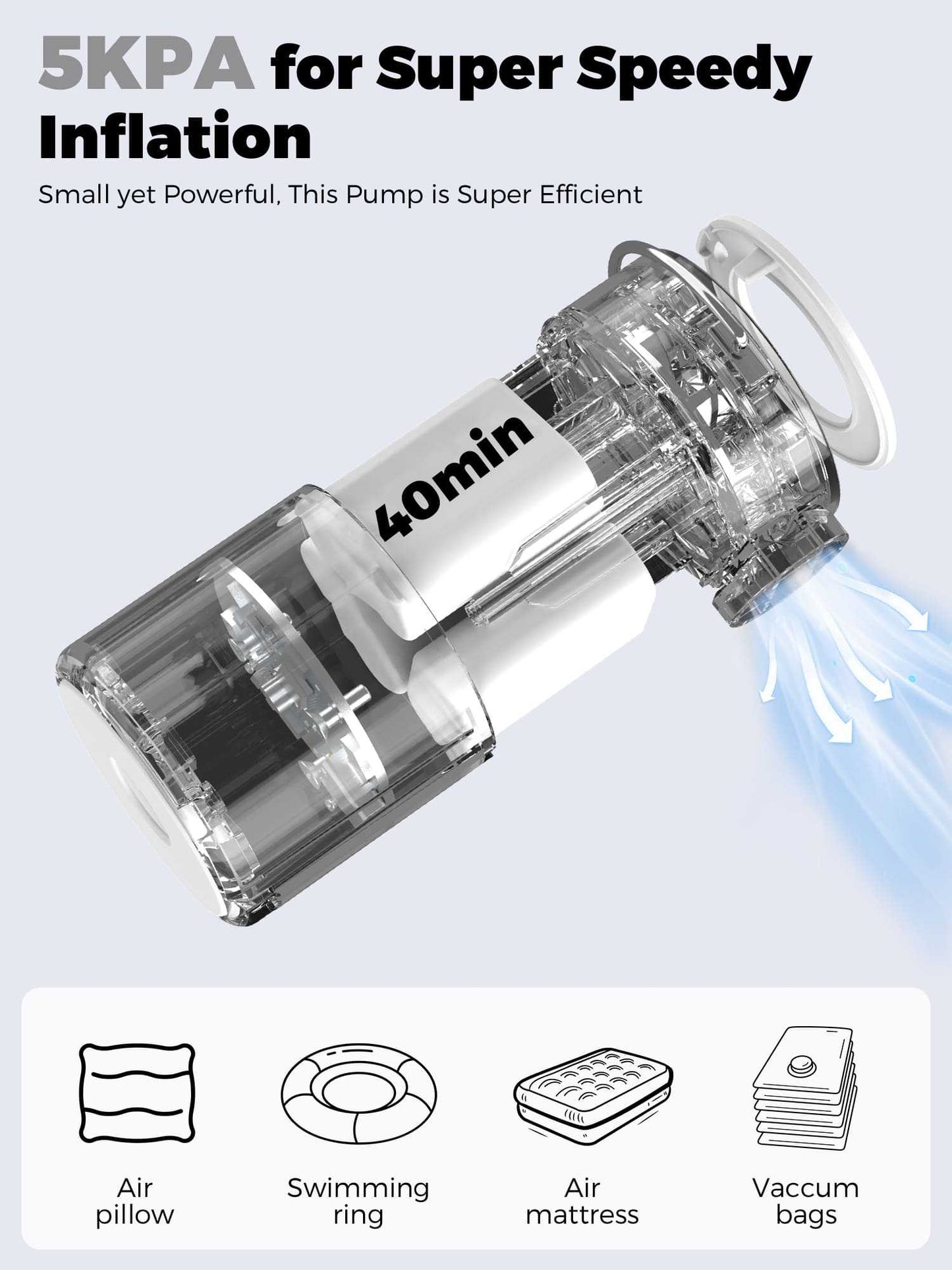 Qunature Atomic Mini Electric Air Pump compact portable 3-in-1 inflator with LED light and multiple nozzles