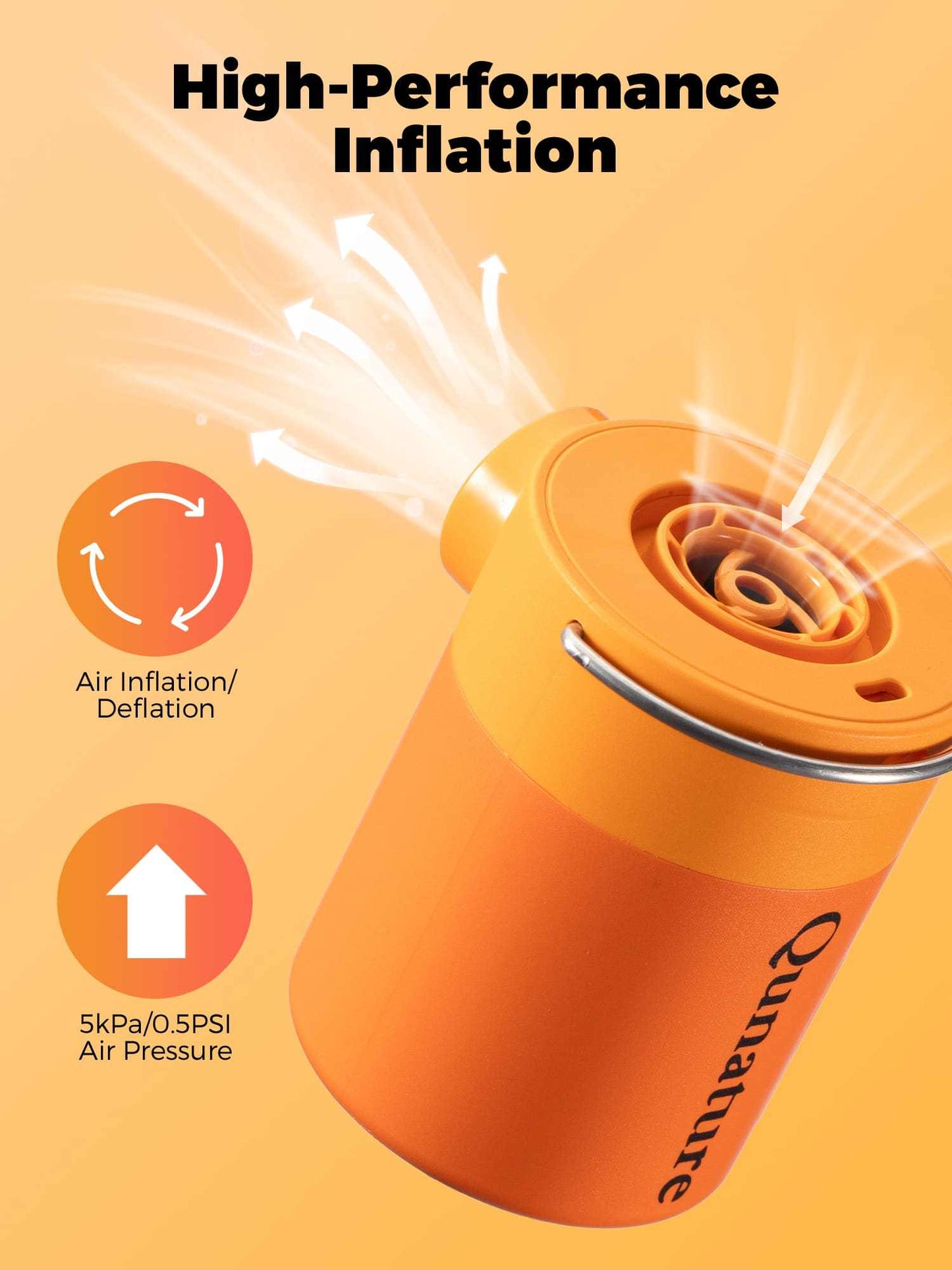 Qunature Atomic Mini Electric Air Pump portable 3-in-1 inflator with LED light and multiple nozzles for camping and travel