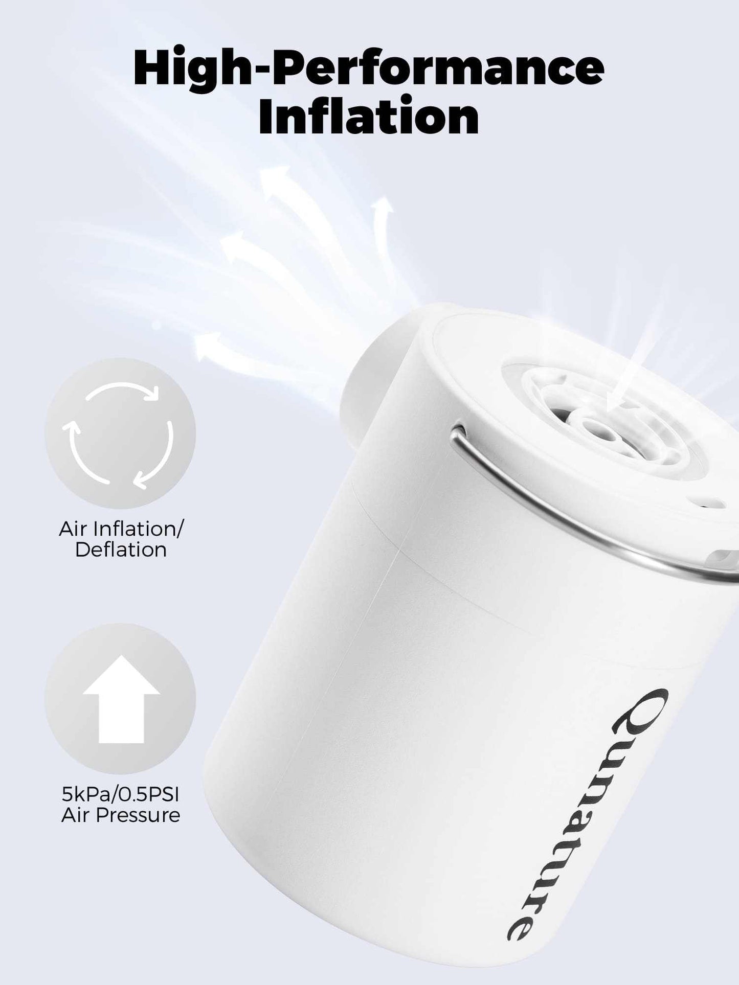 Qunature Atomic Mini Electric Air Pump compact 3-in-1 portable inflator with LED light and multiple nozzles for camping and travel