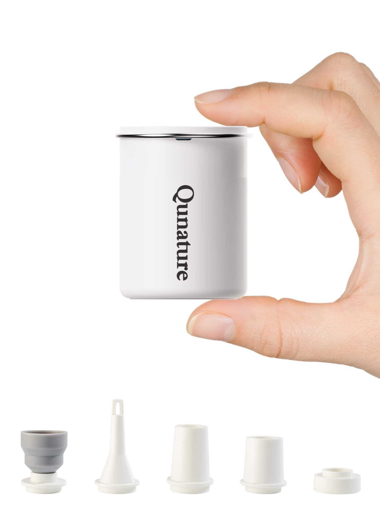 Qunature Atomic Mini electric air pump with 3-in-1 inflator, deflator, LED light, compact and portable for camping and travel
