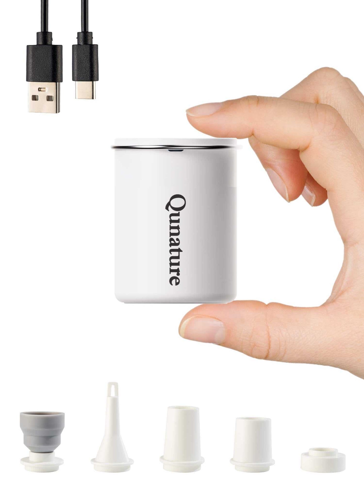 Qunature Atomic Mini electric air pump portable inflator with LED light and multiple nozzle adapters