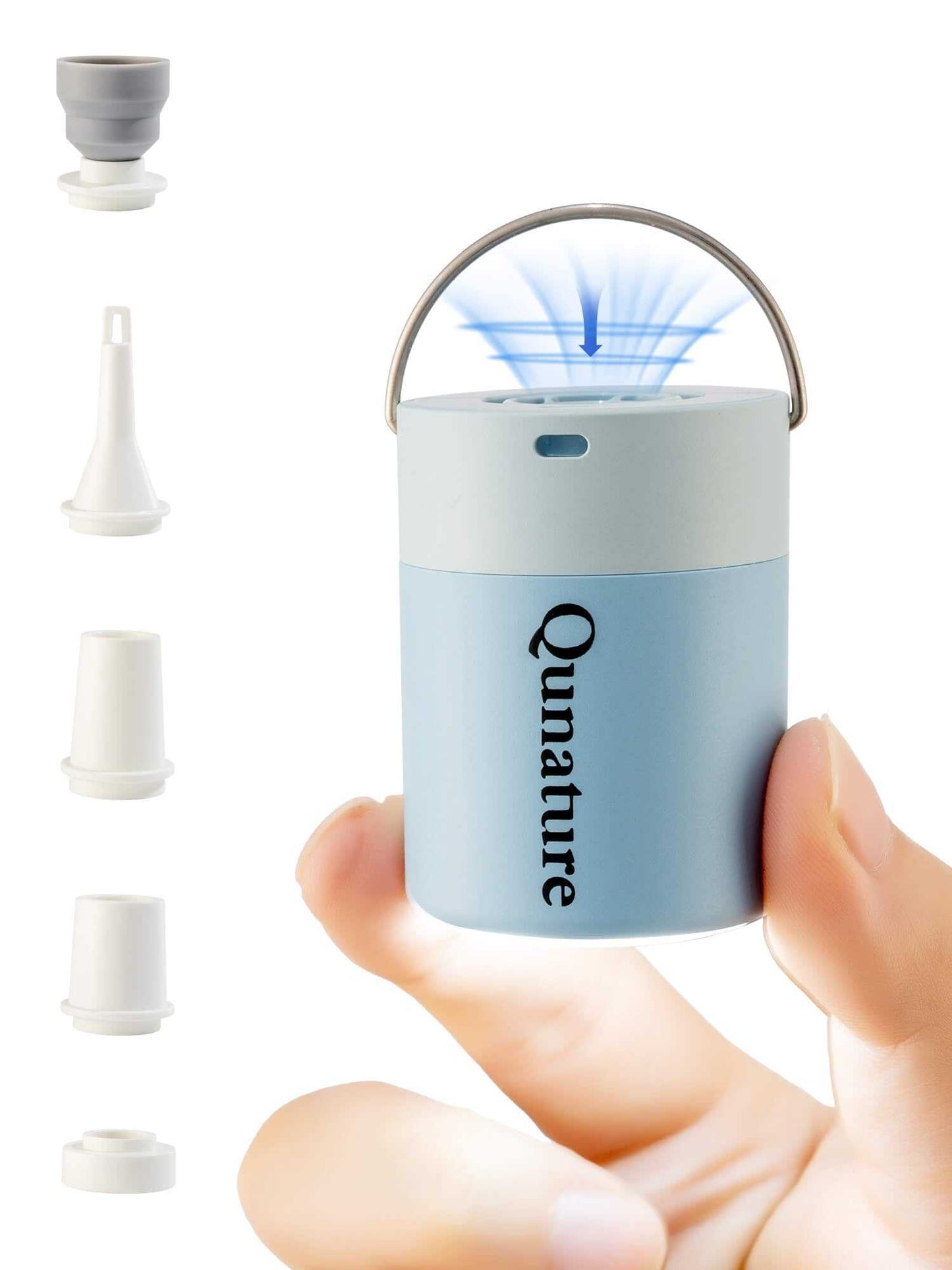 Qunature Atomic Mini portable electric air pump with LED light and multiple nozzle adapters for camping and travel