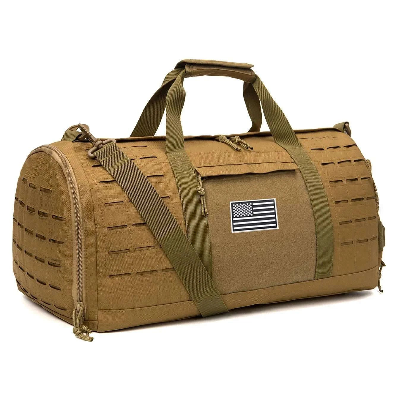MOLLE Gear Duffle 40L tactical gym bag with multiple compartments and water-resistant 900D polyester material