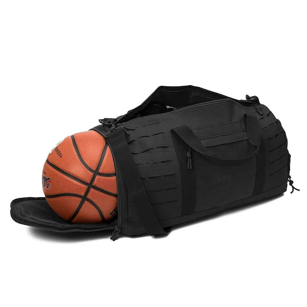Rugged MOLLE Gear Duffle 40L gym bag with detachable strap and water-resistant polyester