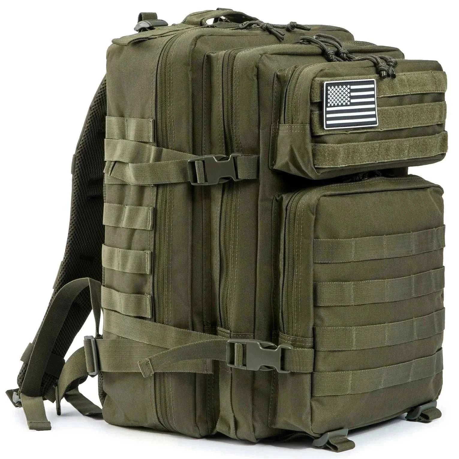 Tactical backpack outdoor rucksack with 45L capacity, durable design, and ergonomic features for hiking and adventure