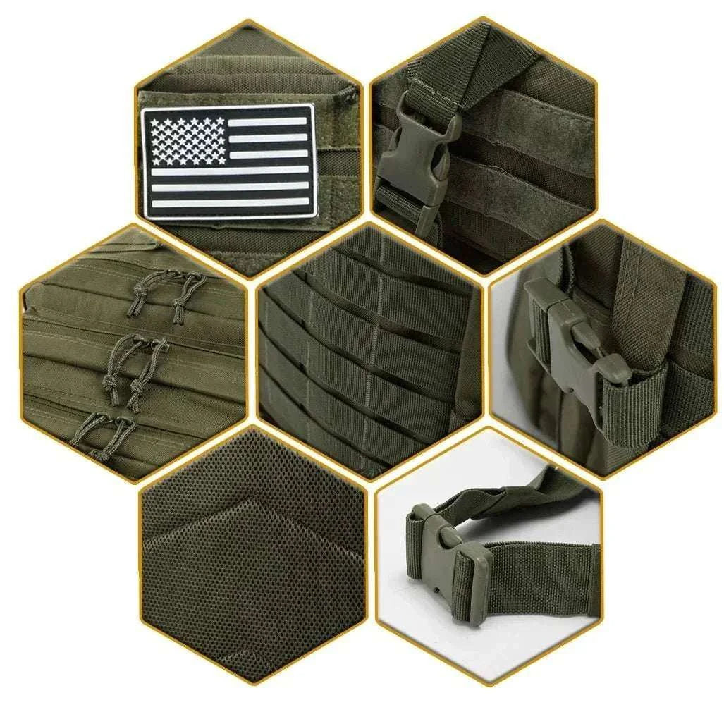 black tactical backpack rucksack designed for outdoor hiking adventures with multiple compartments and sturdy straps