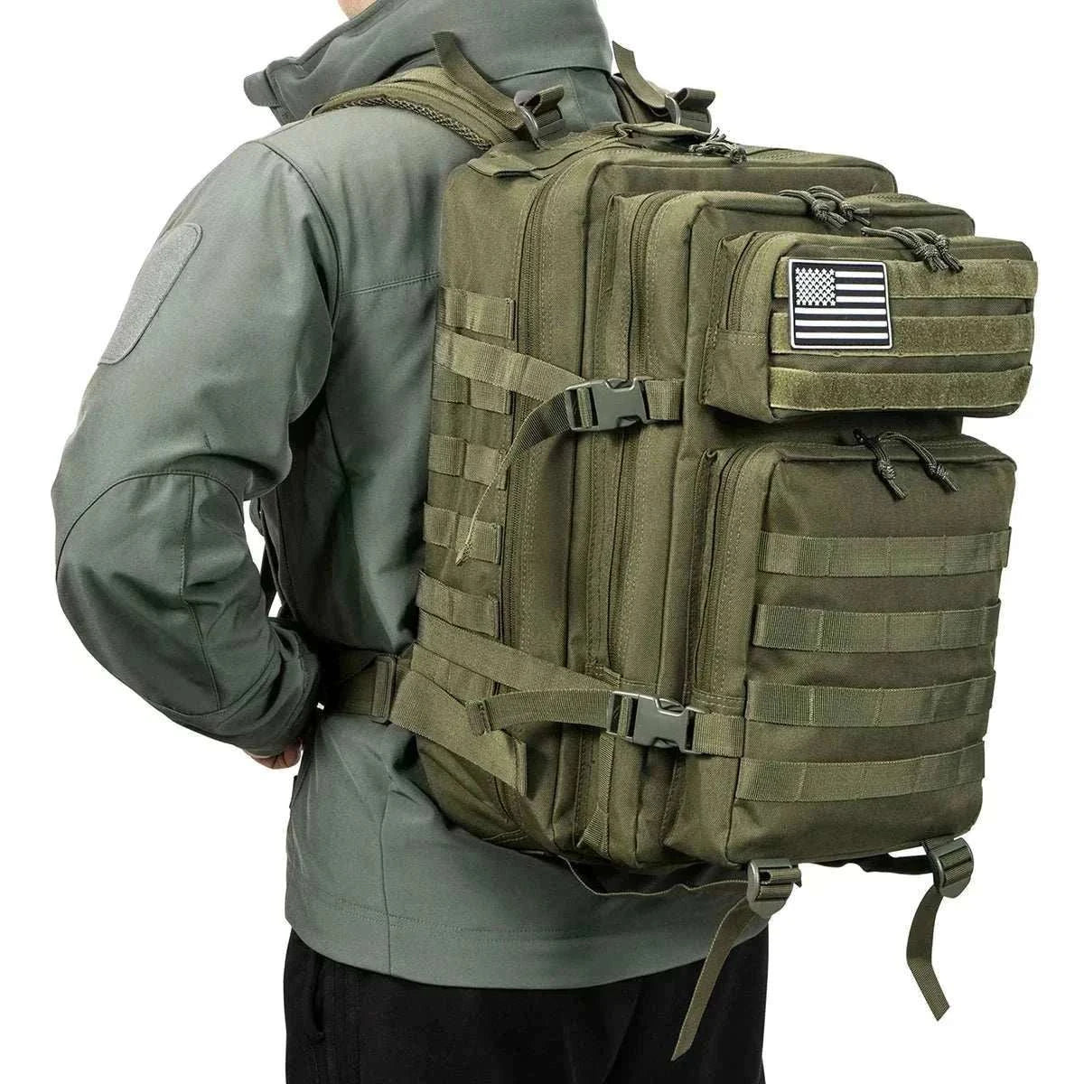 Tactical backpack outdoor rucksack with 45L capacity for hiking and adventures