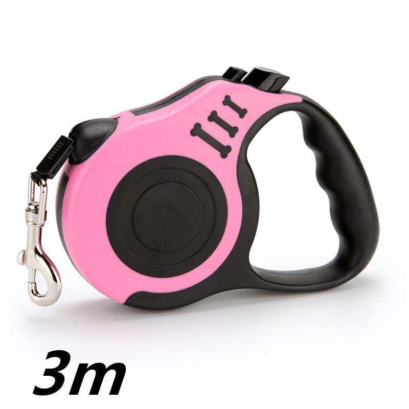 Retractable dog leash with one-hand brake and lock, available in multiple colors and two lengths for dogs up to 15kg