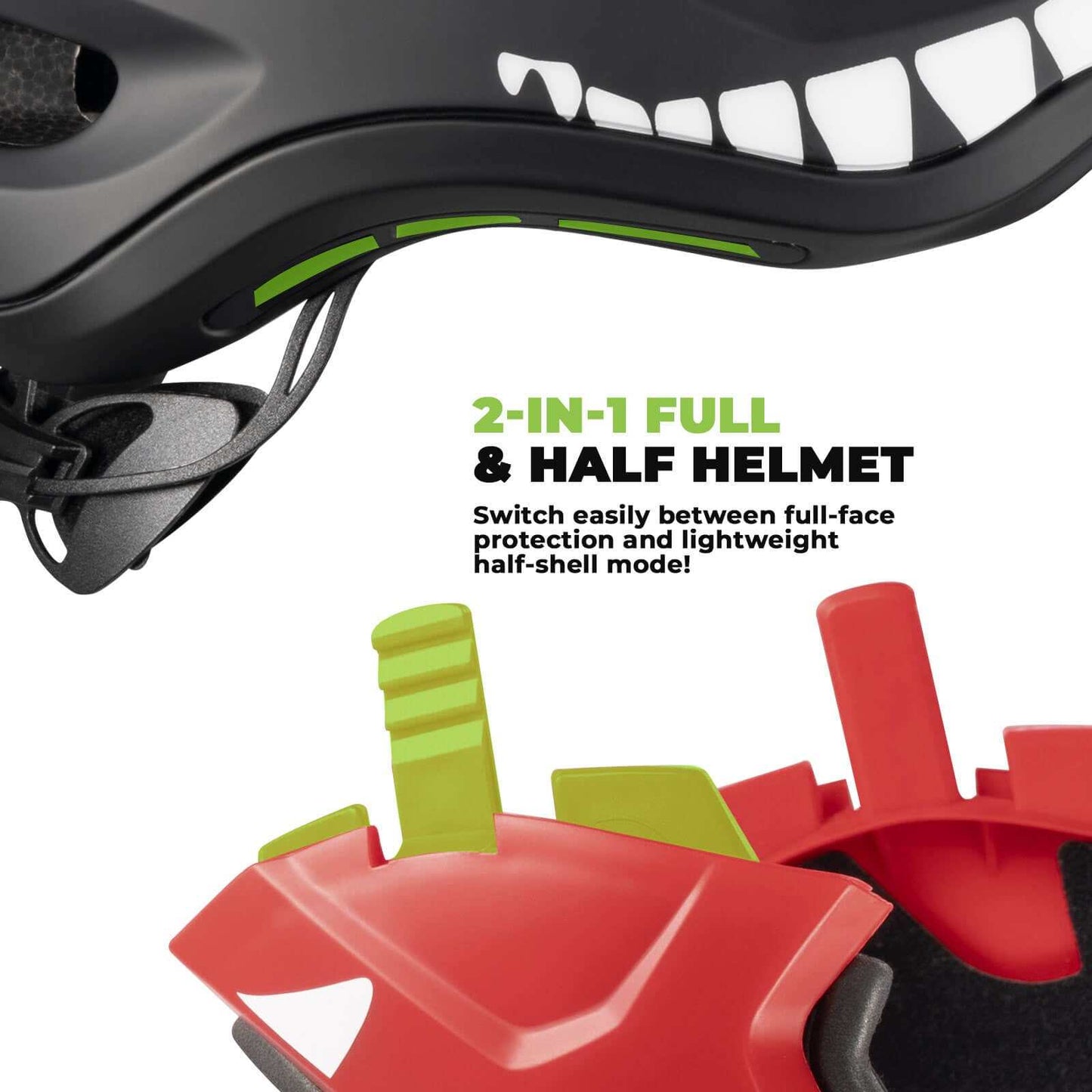 ROCKBROS Kids Detachable Full Face Helmet in black shown in full-face mode for bike and skate safety