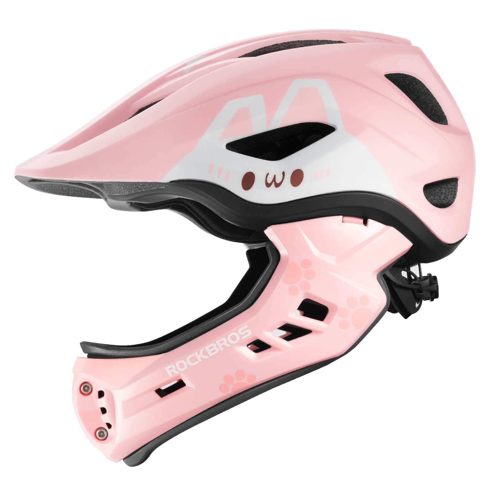 ROCKBROS Kids Detachable Full Face Helmet in black and green, shown in full-face and half-helmet modes for bike and skate safety