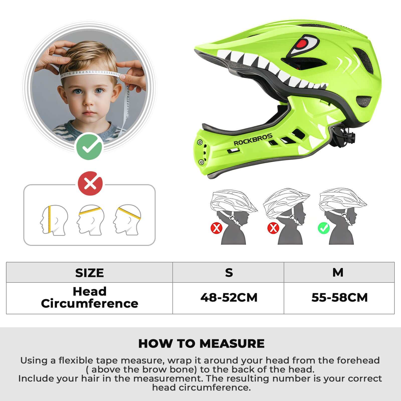 ROCKBROS Kids Detachable Full Face Helmet in black showing 2-in-1 bike and skate safety design