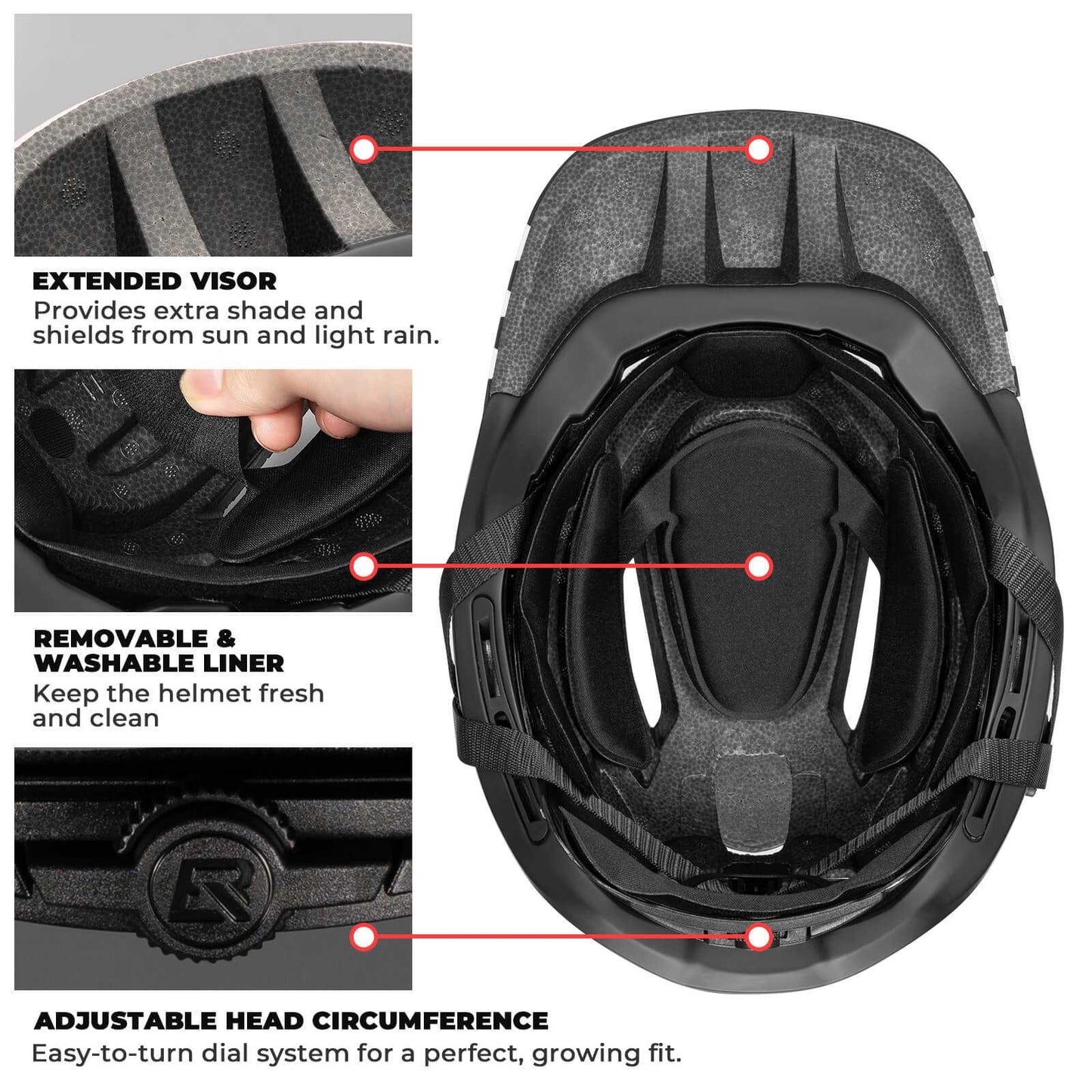 ROCKBROS Kids Detachable Full Face Helmet in black and pink showing full-face and half-helmet modes for biking and skating safety