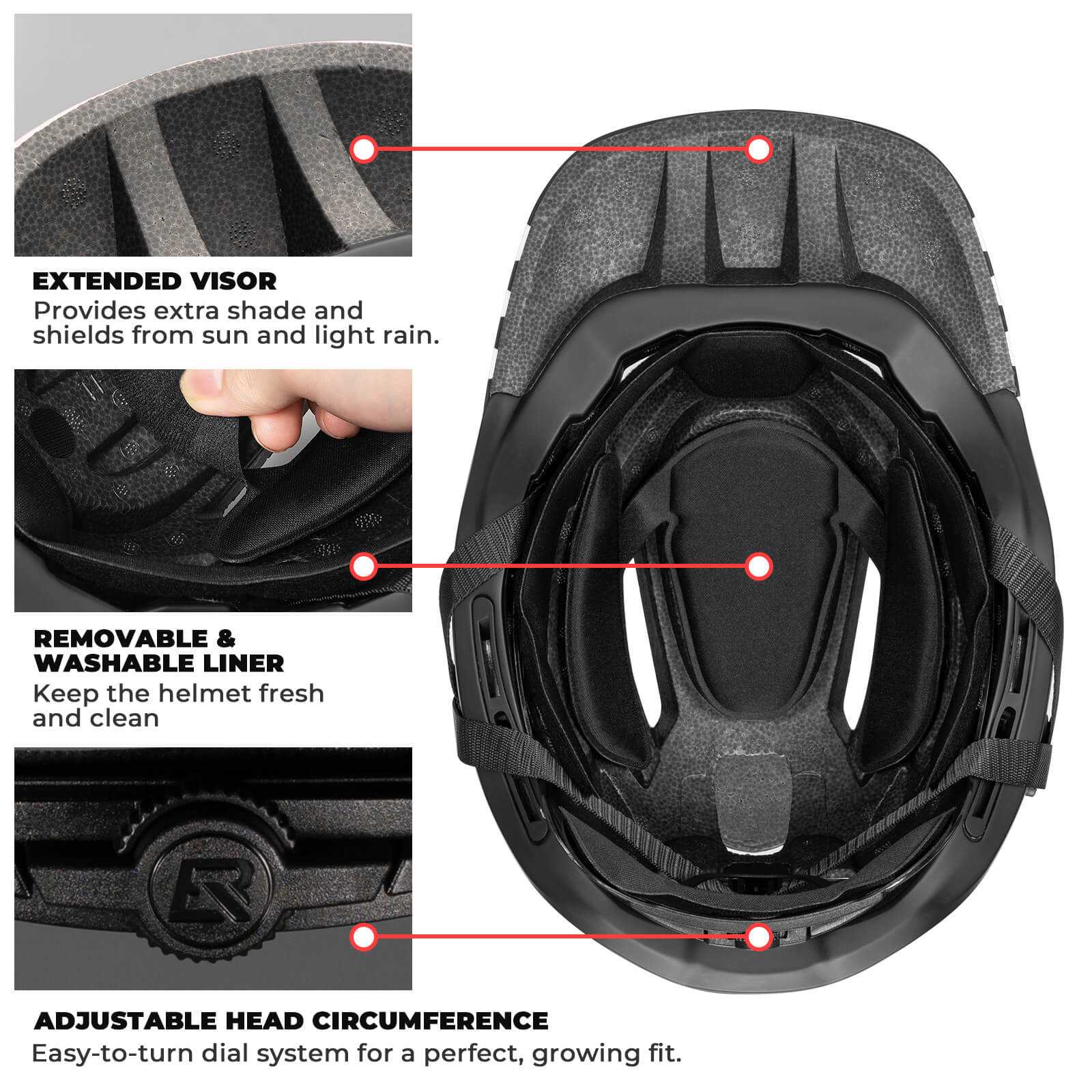 ROCKBROS Kids Detachable Full Face Helmet in black and pink showing full-face and half-helmet modes for biking and skating safety