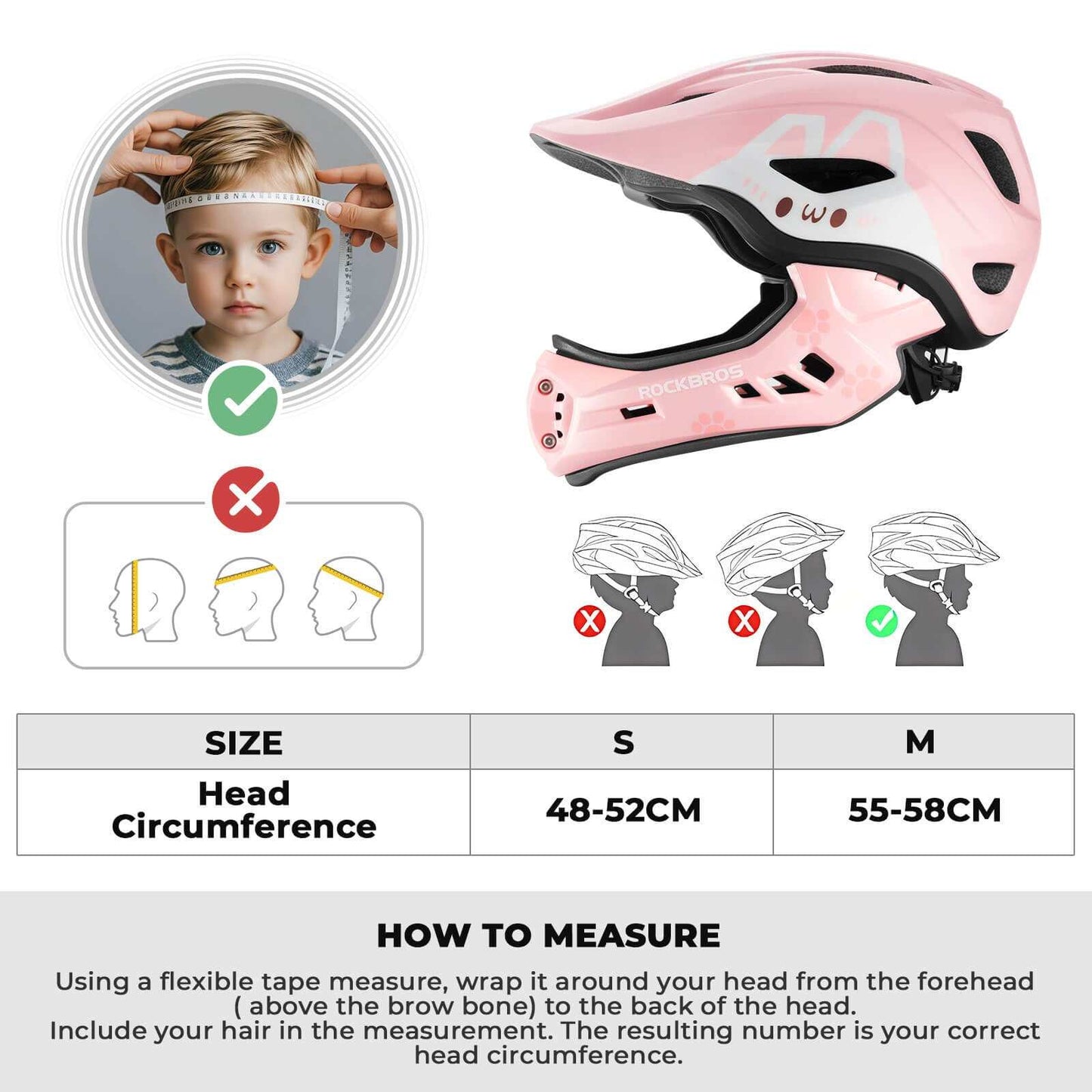 ROCKBROS Kids Detachable Full Face Helmet in black showing 2-in-1 bike and skate safety design