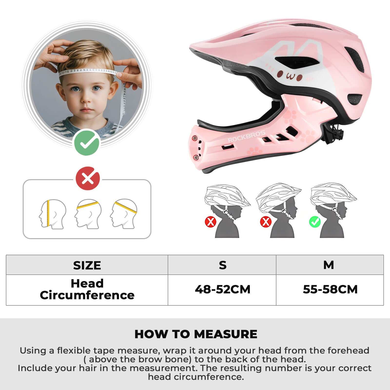 ROCKBROS Kids Detachable Full Face Helmet in black showing 2-in-1 bike and skate safety design