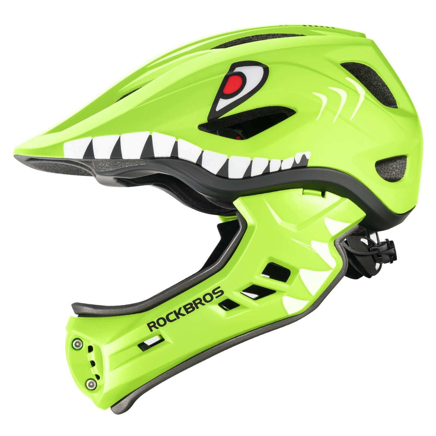 ROCKBROS Kids Detachable Full Face Helmet in black shown in full-face and half-helmet modes for bike and skate safety