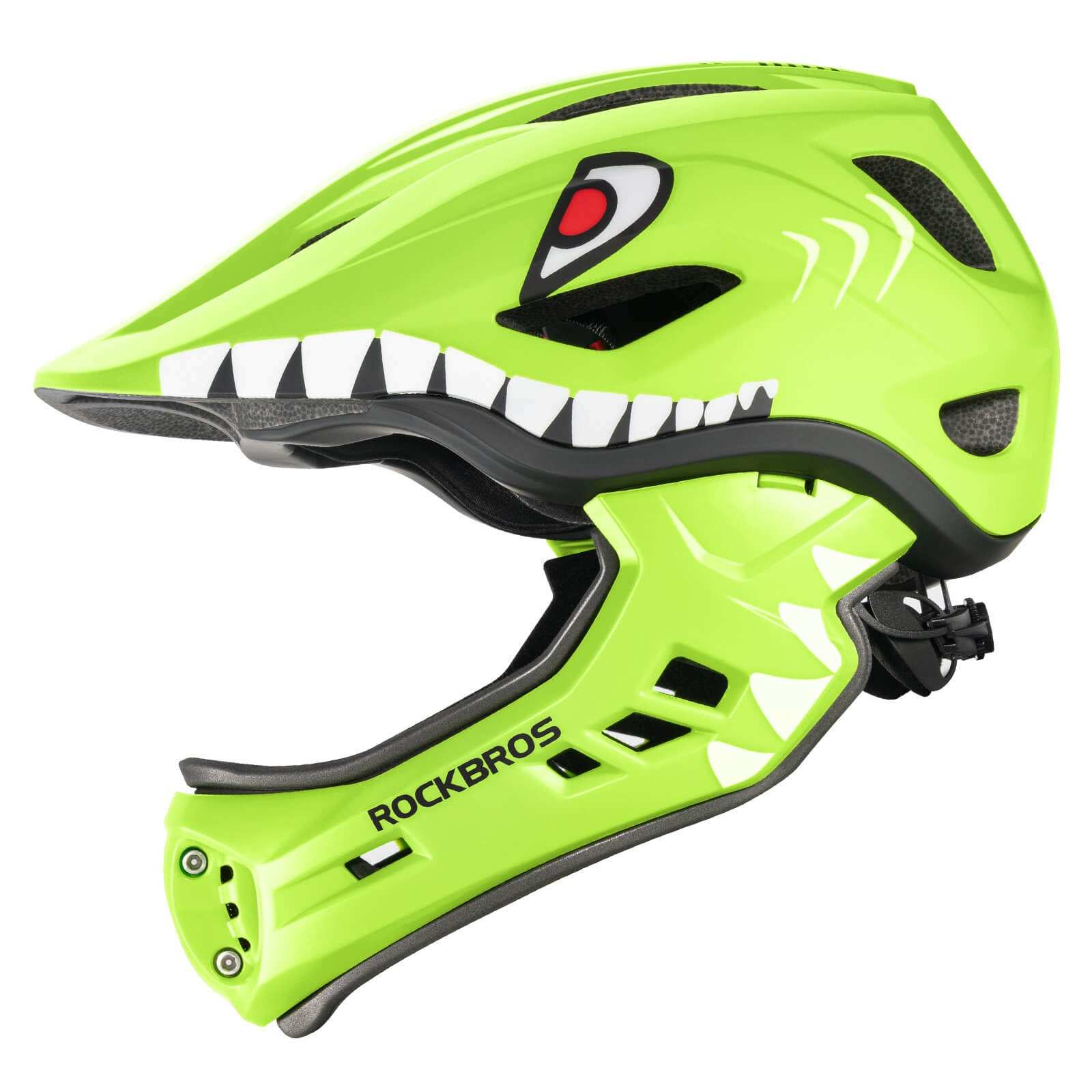 ROCKBROS Kids Detachable Full Face Helmet in black shown in full-face and half-helmet modes for bike and skate safety