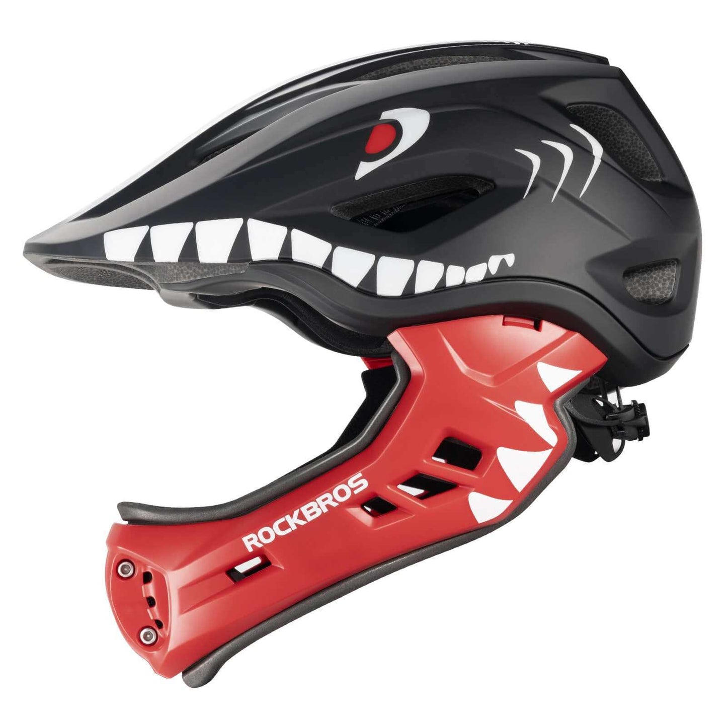 ROCKBROS Kids Detachable Full Face Helmet in black, 2-in-1 design for biking and skating safety