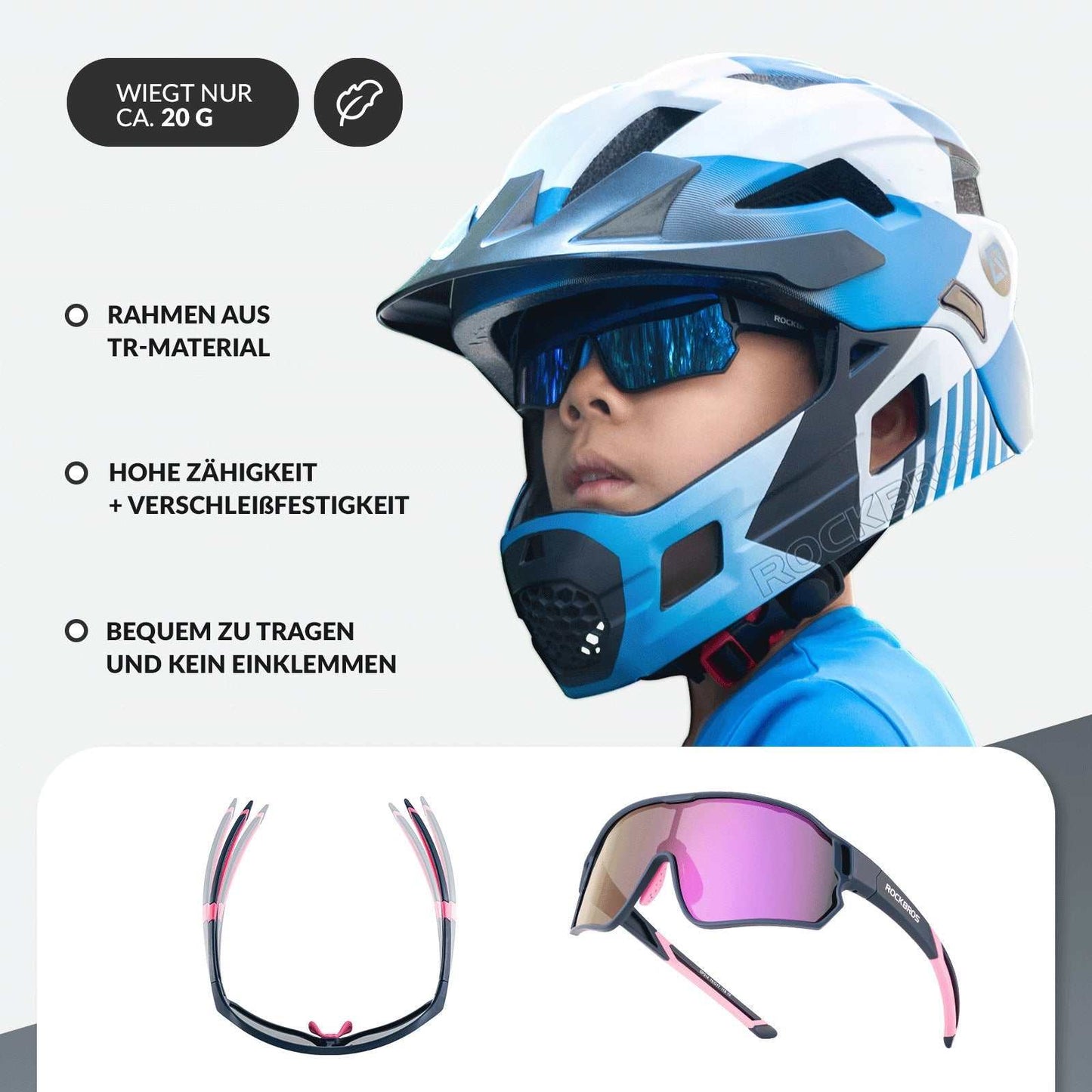 ROCKBROS Kids Polarized Sunglasses with UV400 protection for ages 8-14, lightweight and durable for active outdoor play