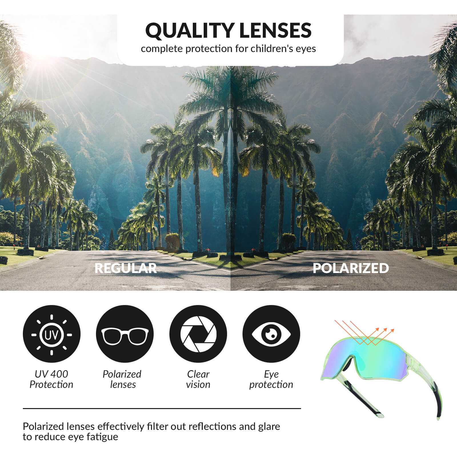 ROCKBROS Kids Polarized Sunglasses with UV400 protection for children ages 8-14 in multiple colors designed for cycling and outdoor activities