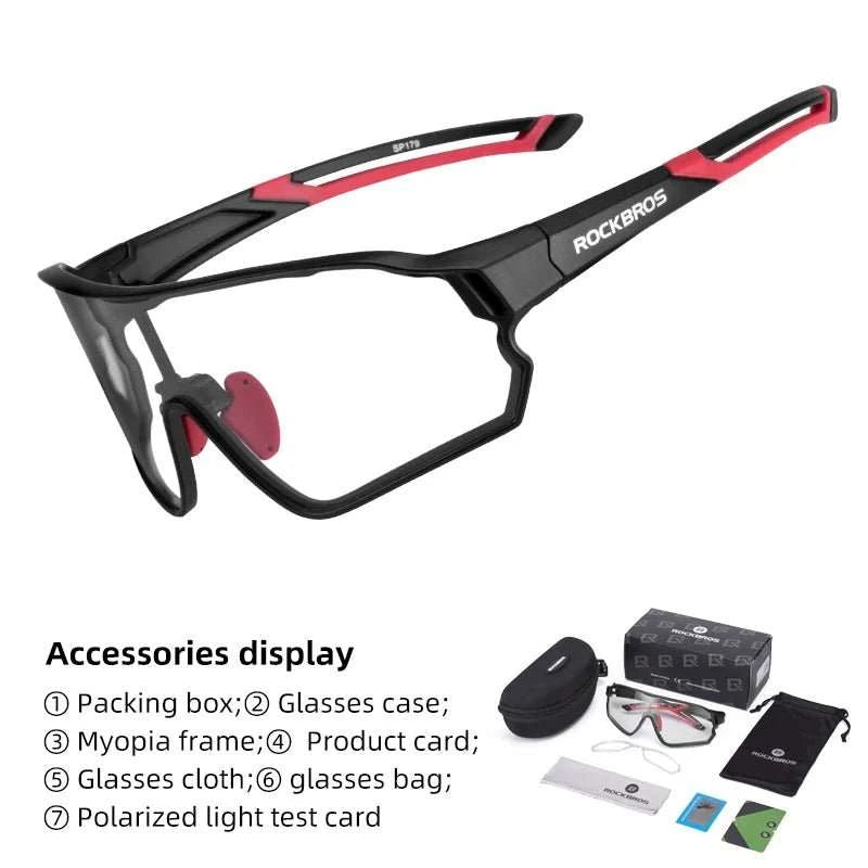 Photochromic cycling glasses with TAC lenses and UV400 protection for outdoor sports