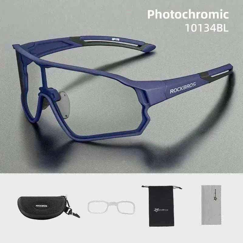 Photochromic MTB cycling glasses with UV400 TAC lenses and lightweight TR-90 frame for off-road riding
